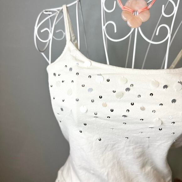 White vintage y2k sparkly sequin beaded cami tank top - Picture 5 of 6